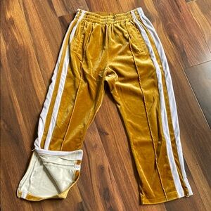 Fair Focus Velour Track Pants Heavyweight Ankle Zip Gold and White